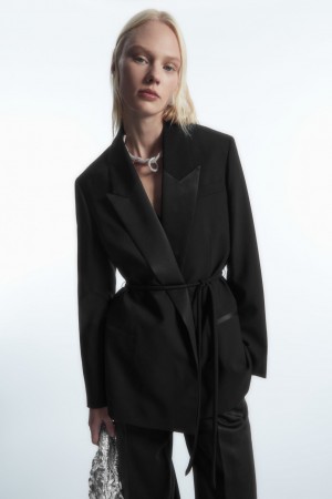 Dámské Blejzr COS Belted Satin-Lapel Tuxedo Černé | LJXZ-80735
