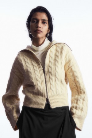 Dámské Bundy COS Cable-Knit Vlna Zip-Up Krém | NHXB-81356