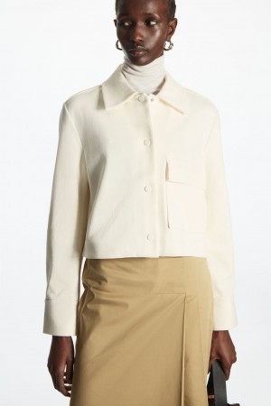 Dámské Bundy COS Cropped Twill Bílé | RLGV-50276