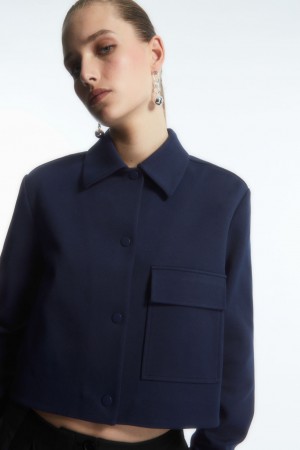 Dámské Bundy COS Cropped Twill Tmavě Blankyt | XGHM-52913