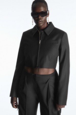 Dámské Bundy COS Cropped Vlna-Blend Tailored Černé | ZSAL-72193