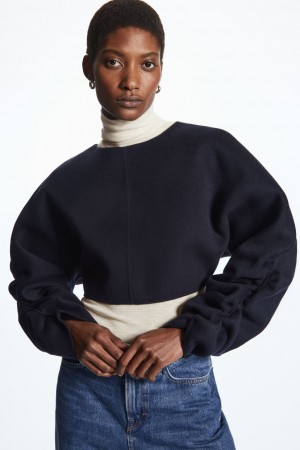Dámské Bundy COS Open-Back Vlna Bolero Tmavě Blankyt | GSWA-07534