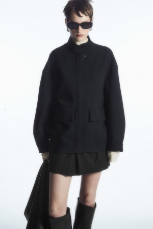 Dámské Bundy COS Oversized Funnel-Neck Vlna Bomber Černé | NWMG-24956