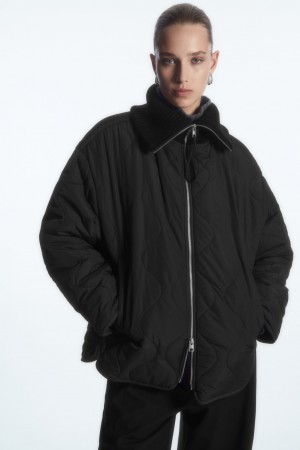 Dámské Bundy COS Oversized Pletené-Collar Prošívaný Černé | MBCP-93675