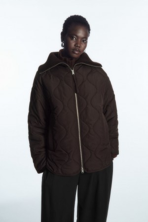 Dámské Bundy COS Oversized Pletené-Collar Prošívaný Tmavě Hnědé | CZGE-45708