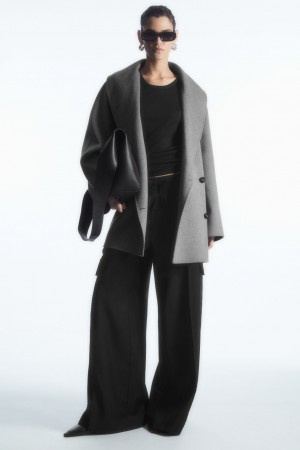 Dámské Bundy COS Oversized Shawl-Collar Vlna Šedé | UACB-51946