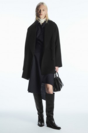 Dámské Bundy COS Oversized Shawl-Collar Vlna Černé | XTAB-45762