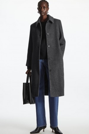 Dámské Kabáty COS Belted Herringbone Vlna Tmavě Šedé | NHME-10497