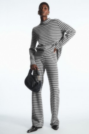 Dámské Kalhoty COS Flared Checked Jacquard-Knit Černé | MLYO-23150