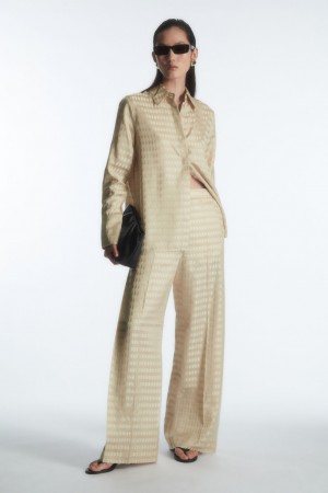 Dámské Kalhoty COS Geometric-Jacquard Satin Světle Béžový | VRDQ-51964