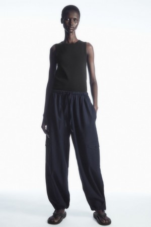 Dámské Kalhoty COS Lehké Drawstring Cargo Tmavě Blankyt | RKSF-92658