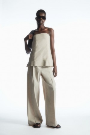Dámské Kalhoty COS Linen-Blend Široké-Leg Tailored Béžový | ZOKR-98137