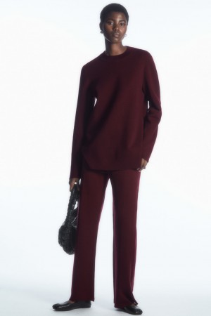 Dámské Kalhoty COS Milano-Knit Vínové | HKJS-56281