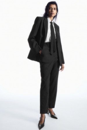 Dámské Kalhoty COS Pintucked Slim-Leg Vlna Černé | VUCF-63027