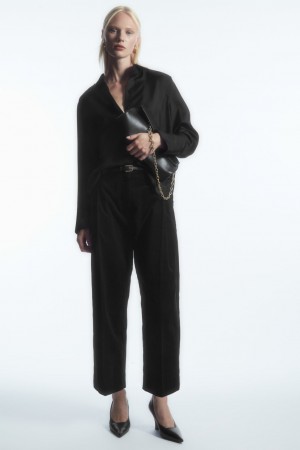 Dámské Kalhoty COS Plisovaný Barrel-Leg Corduroy Černé | YQNJ-60287