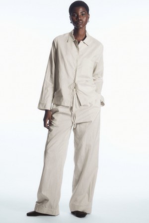 Dámské Kalhoty COS Pruhovaný Silk Pajama Béžový Šedé | WOTR-63879