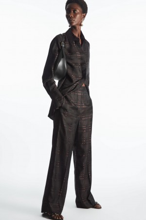Dámské Kalhoty COS Rovný-Leg Checked Jacquard Hnědé Černé | ZGJF-24109