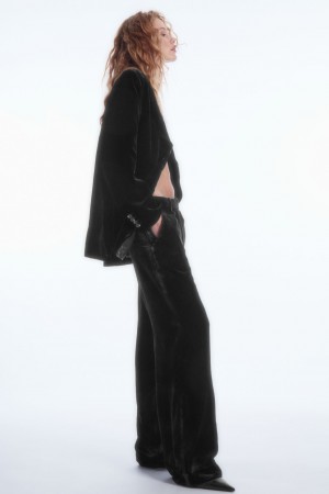 Dámské Kalhoty COS Silk-Blend Velvet Rovný-Leg Černé | BDXA-24305