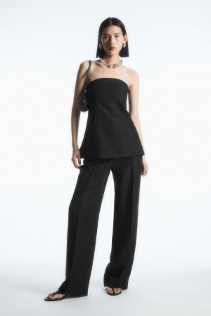 Dámské Kalhoty COS Tailored Rovný-Leg Černé | FHXM-37624