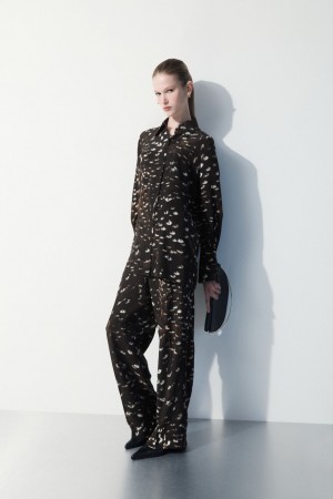 Dámské Kalhoty COS The Feather-Print Silk Černé | LXCR-63175