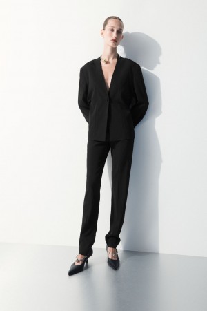 Dámské Kalhoty COS The Silk-Blend Černé | QVCX-98132