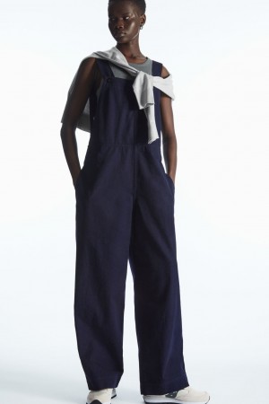 Dámské Kalhoty COS Wrap-Back Široké-Leg Dungarees Tmavě Blankyt | HZAO-91028