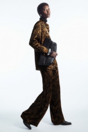 Dámské Kalhoty COS Široké-Leg Floral-Print Hnědé Černé | AQWY-38192