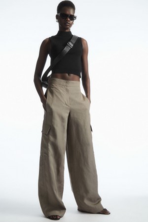 Dámské Kalhoty COS Široké-Leg Linen-Blend Cargo Šedé | EQAO-70821