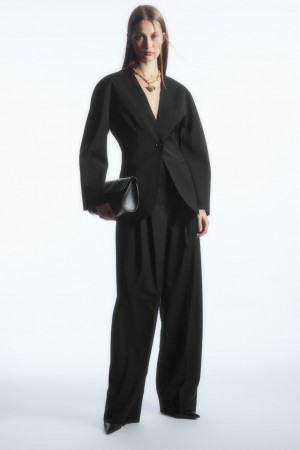 Dámské Kalhoty COS Široké-Leg Tailored Vlna Černé | CHQR-94132