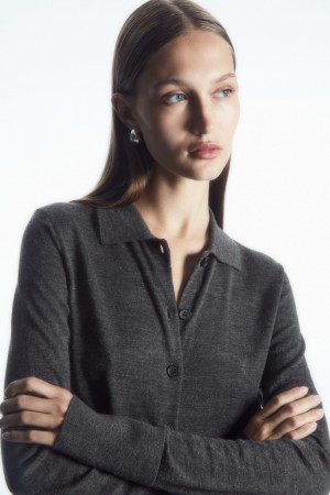 Dámské Kardigan COS Merino Vlna Collared Tmavě Šedé | OMXP-05769