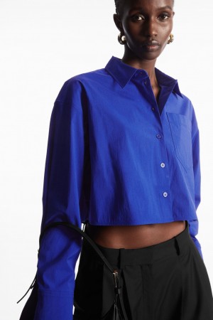 Dámské Košile COS Cropped Poplin Tmavě Blankyt | HFYB-04851