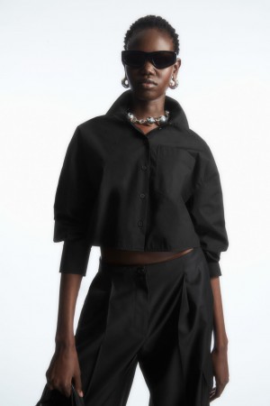 Dámské Košile COS Cropped Poplin Černé | ABFQ-94162
