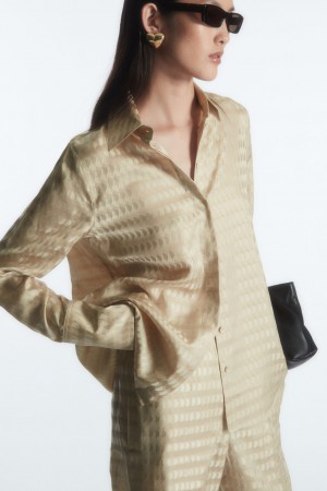 Dámské Košile COS Geometric-Jacquard Satin Světle Béžový | MCZH-80174