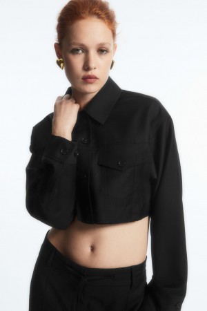 Dámské Košile COS Oversized Cropped Vlna Overshirt Černé | WIQH-56312