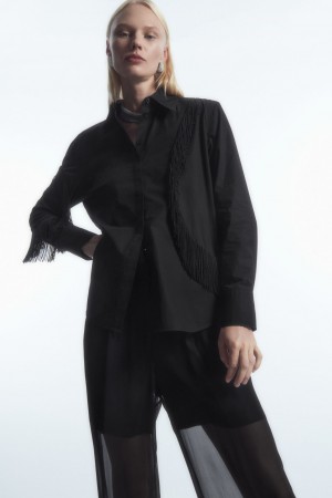 Dámské Košile COS Oversized Embellished Fringed Černé | XAKY-39108
