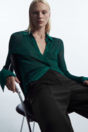 Dámské Košile COS Sparkly Žebrovaný-Knit Tmavě Zelene | PHTO-02678