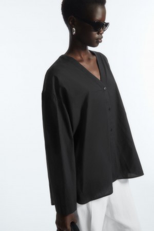 Dámské Košile COS Voluminous V-Neck Poplin Černé | ZMDN-41293