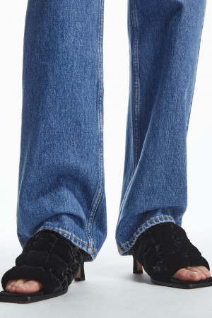 Dámské Mule COS Prošívaný Velvet Černé | LYQX-18579