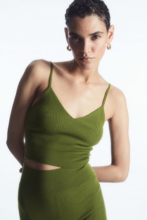 Dámské Podprsenky COS Žebrovaný-Knit Merino Vlna Bralette Tmavě Zelene | WVQD-82654