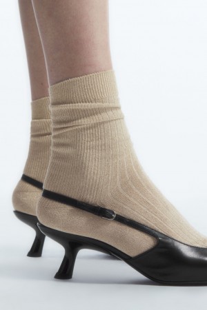 Dámské Ponožky COS Žebrovaný Lurex Světle Zlaté | QMVK-68150