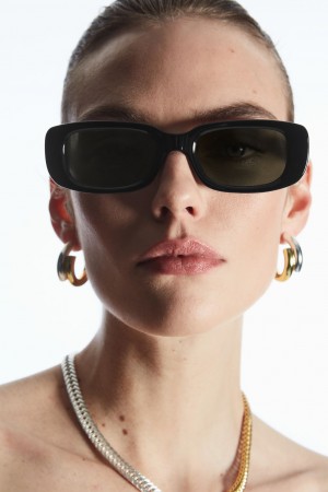 Dámské Sluneční Brýle COS The Rectangle Acetate Černé | WEAH-03546