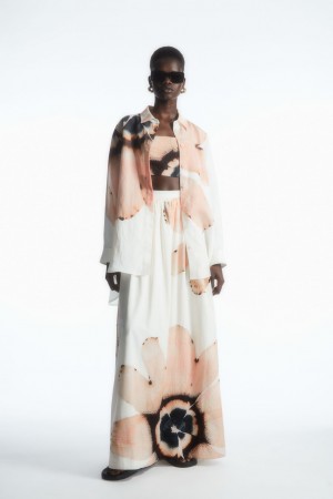 Dámské Sukně COS Floral-Print Beaded Maxi Bílé | UQMT-49831
