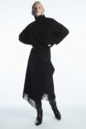 Dámské Sukně COS Fringed Vlna Midi Wrap Tmavě Blankyt | HZGX-49128