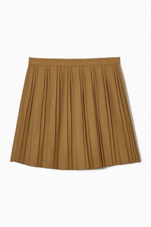 Dámské Sukně COS Plisovaný Vlna-Blend Mini Světle Hnědé | APJB-27618