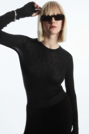 Dámské Svetry COS Crew-Neck Merino Vlna Top Černé | YFGM-76490