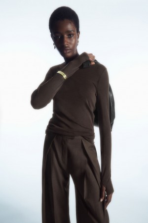 Dámské Svetry COS Crew-Neck Merino Vlna Top Tmavě Hnědé | EGAS-48697