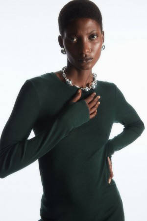 Dámské Svetry COS Crew-Neck Merino Vlna Top Tmavě Zelene | YNDM-34085