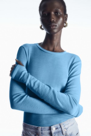 Dámské Svetry COS Crew-Neck Merino Vlna Top Světle Blankyt | GUER-85964