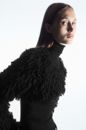 Dámské Svetry COS Cropped Loop-Knit Vlna Hybridní Černé | ZHDB-70583