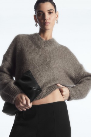 Dámské Svetry COS Cropped V-Neck Mohair Světle Hnědé | BMXP-16347